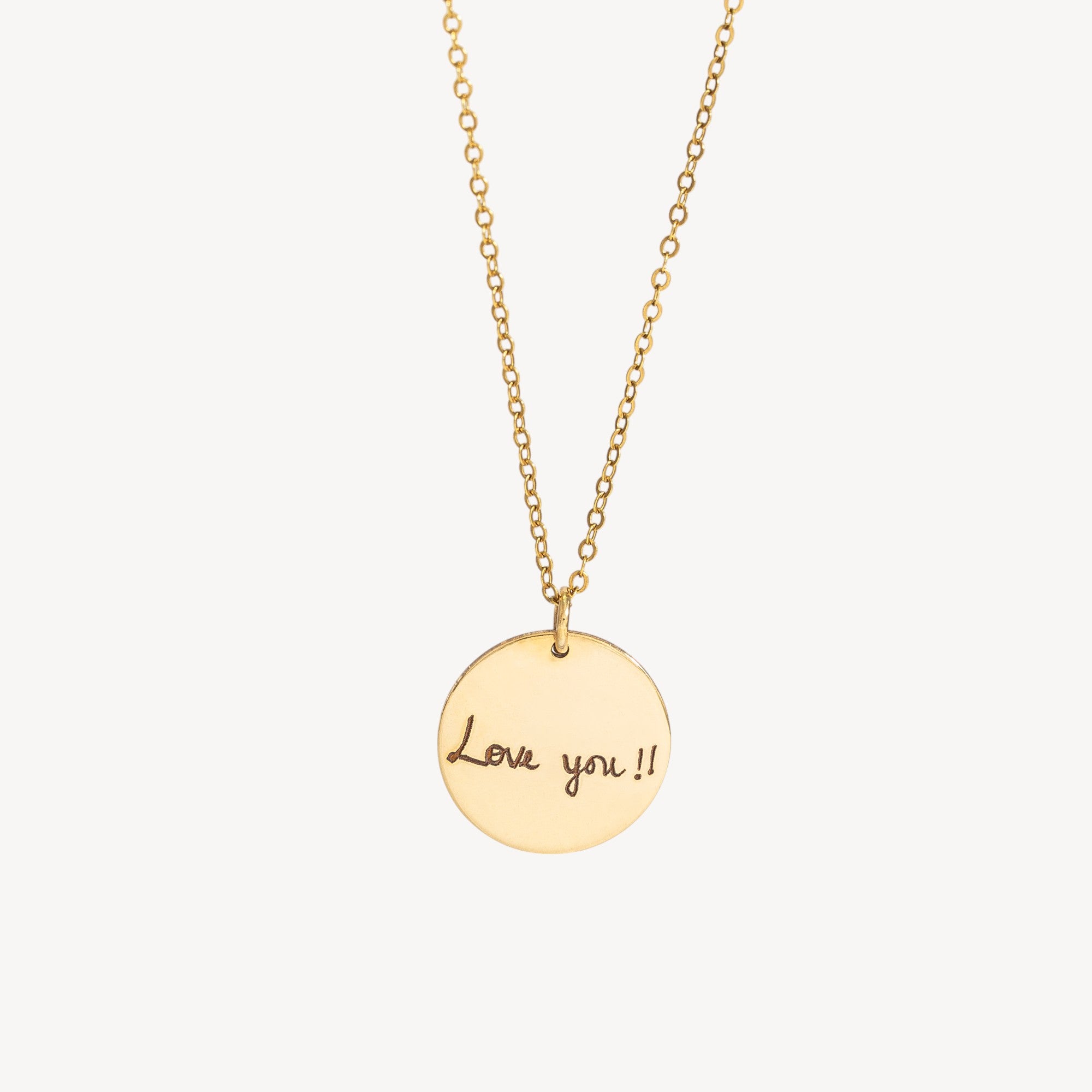 Actual Signature or Handwritten Disc Pendant Necklace, 5/8-inch