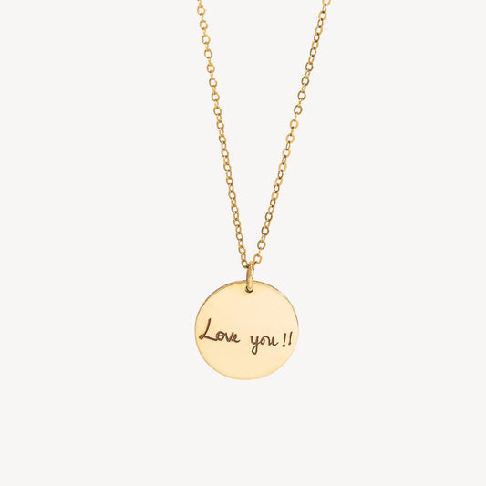 Actual Handwriting Circle Necklace, 1-inch Disc