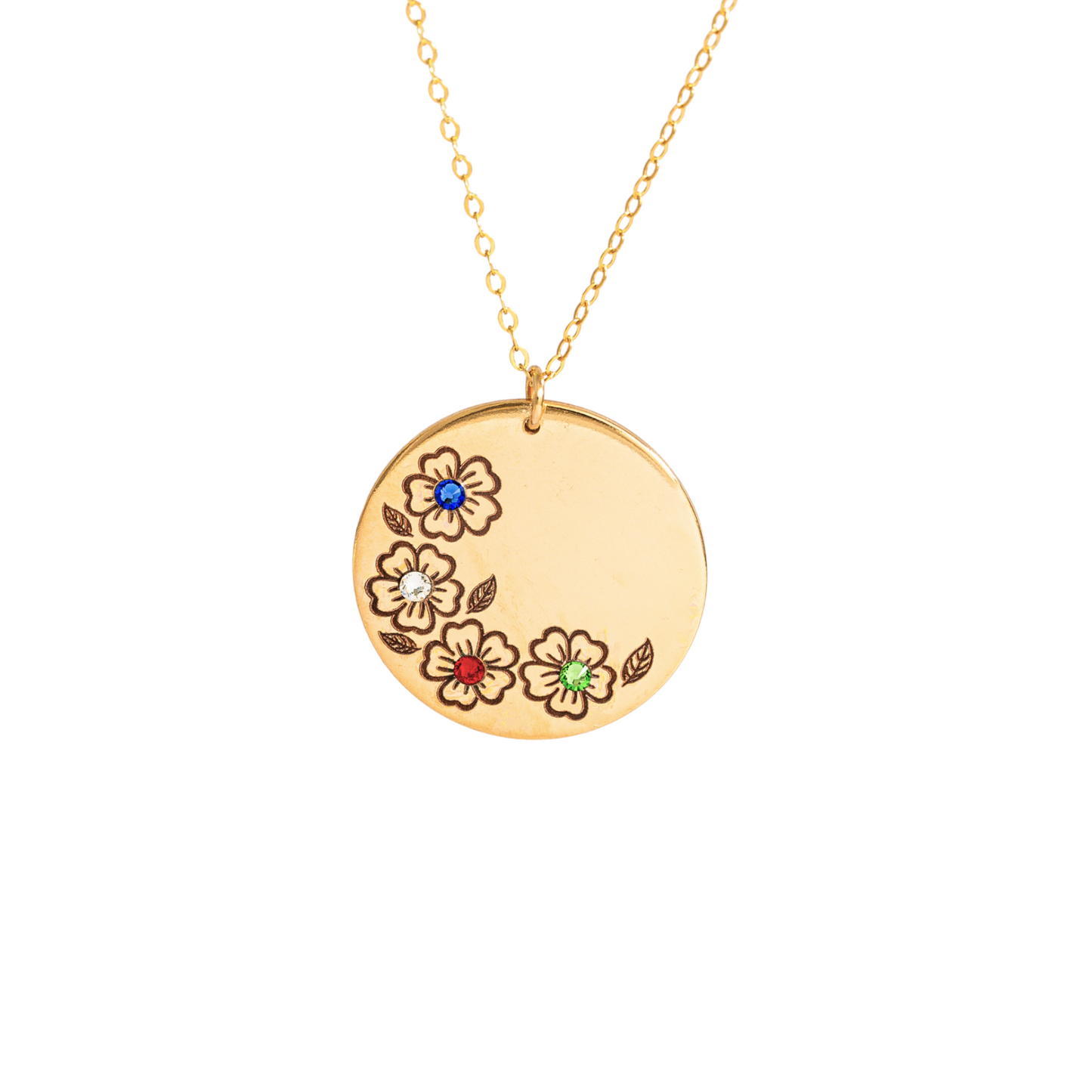 Birth Flower Necklace, 1" Disc Pendant
