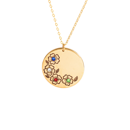 Birth Flower Necklace, 1" Disc Pendant