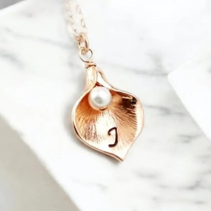 Custom Initial Calla Lilly Necklace