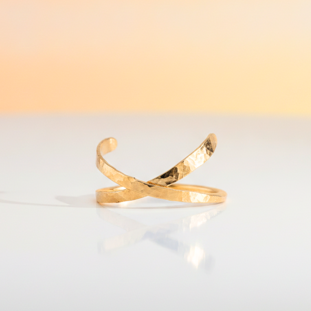 Modern Hammered Open Crossover Ring