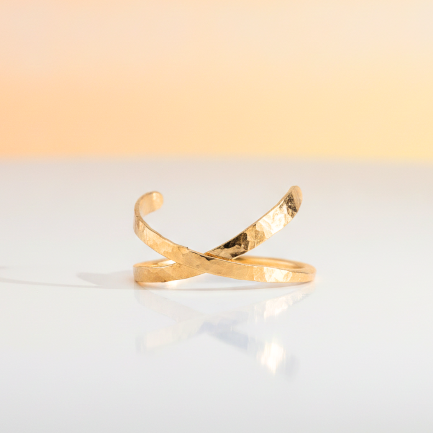 Modern Hammered Open Crossover Ring