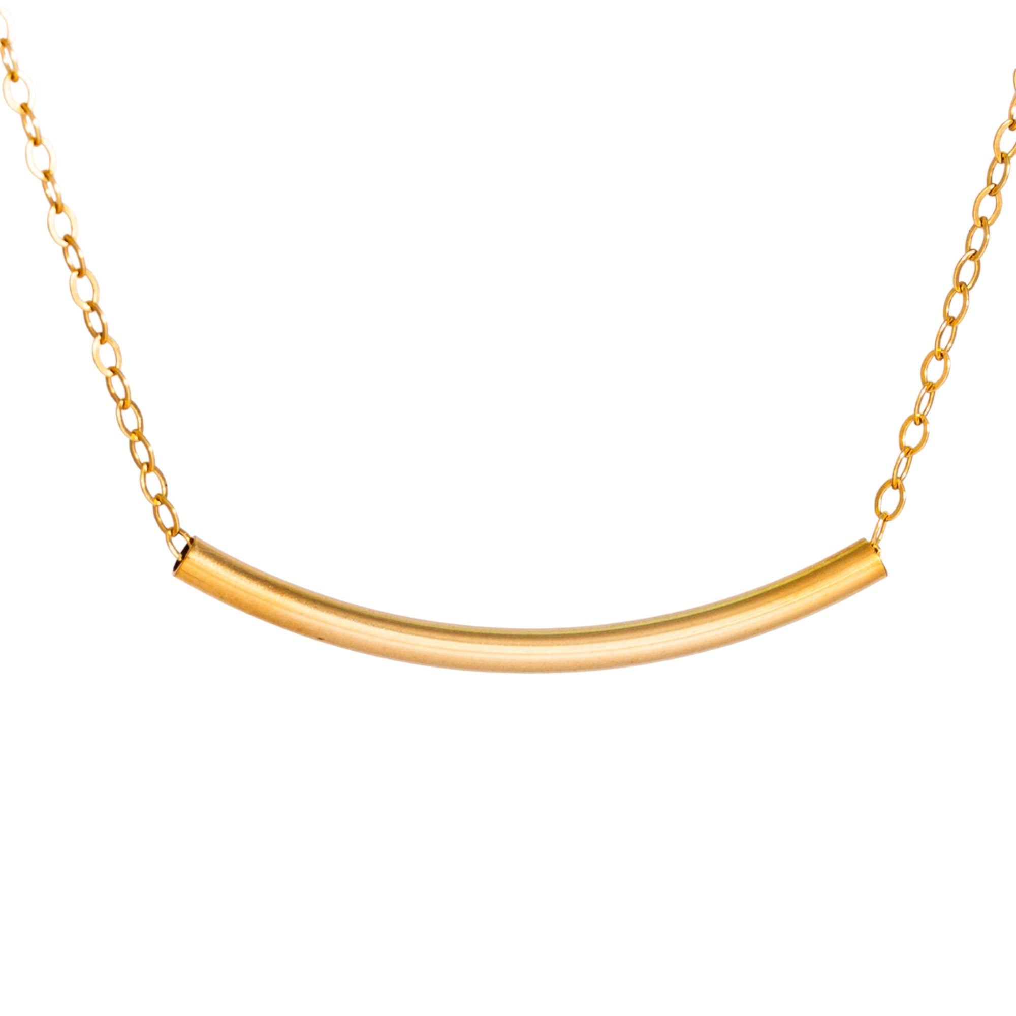 Dainty Curve Tube Bar Necklace, 1.25" Bar