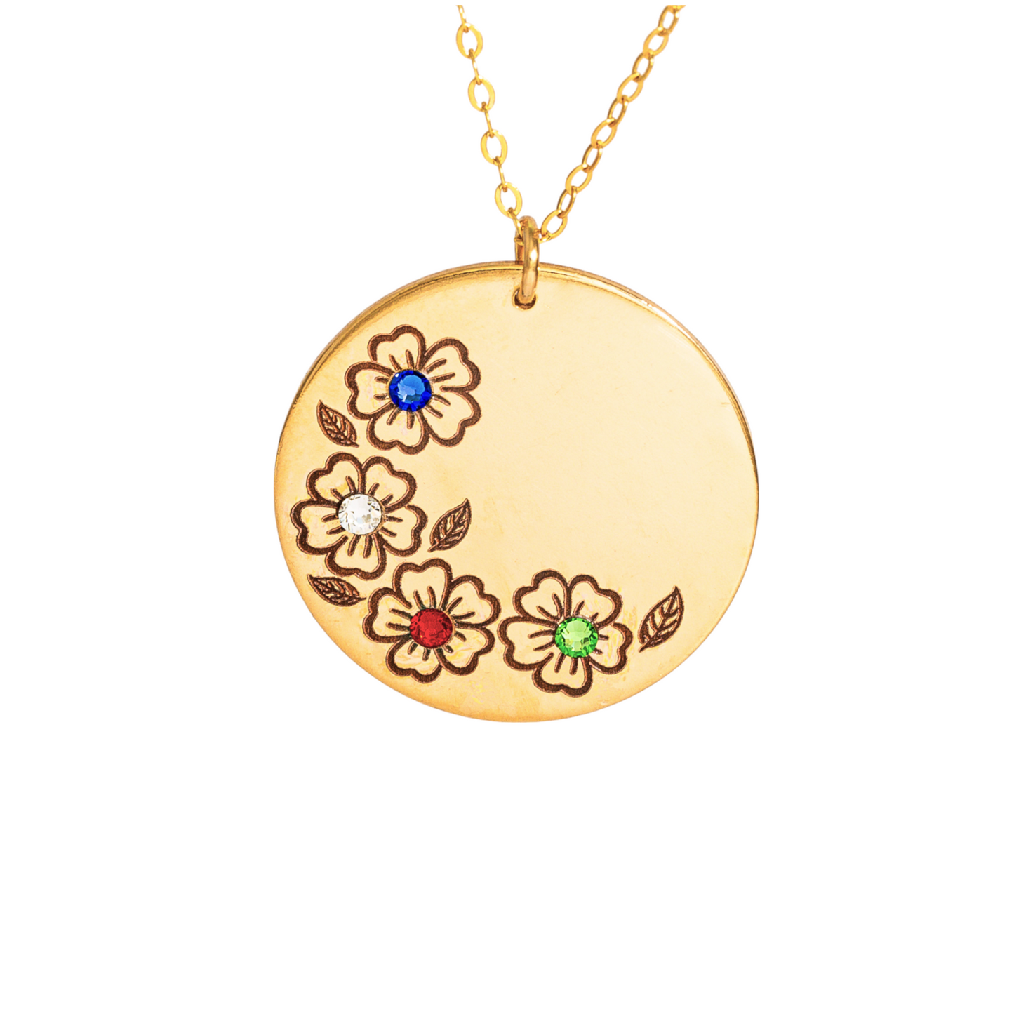 Birth Flower Necklace, 1" Disc Pendant
