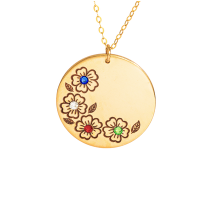 Birth Flower Necklace, 1" Disc Pendant