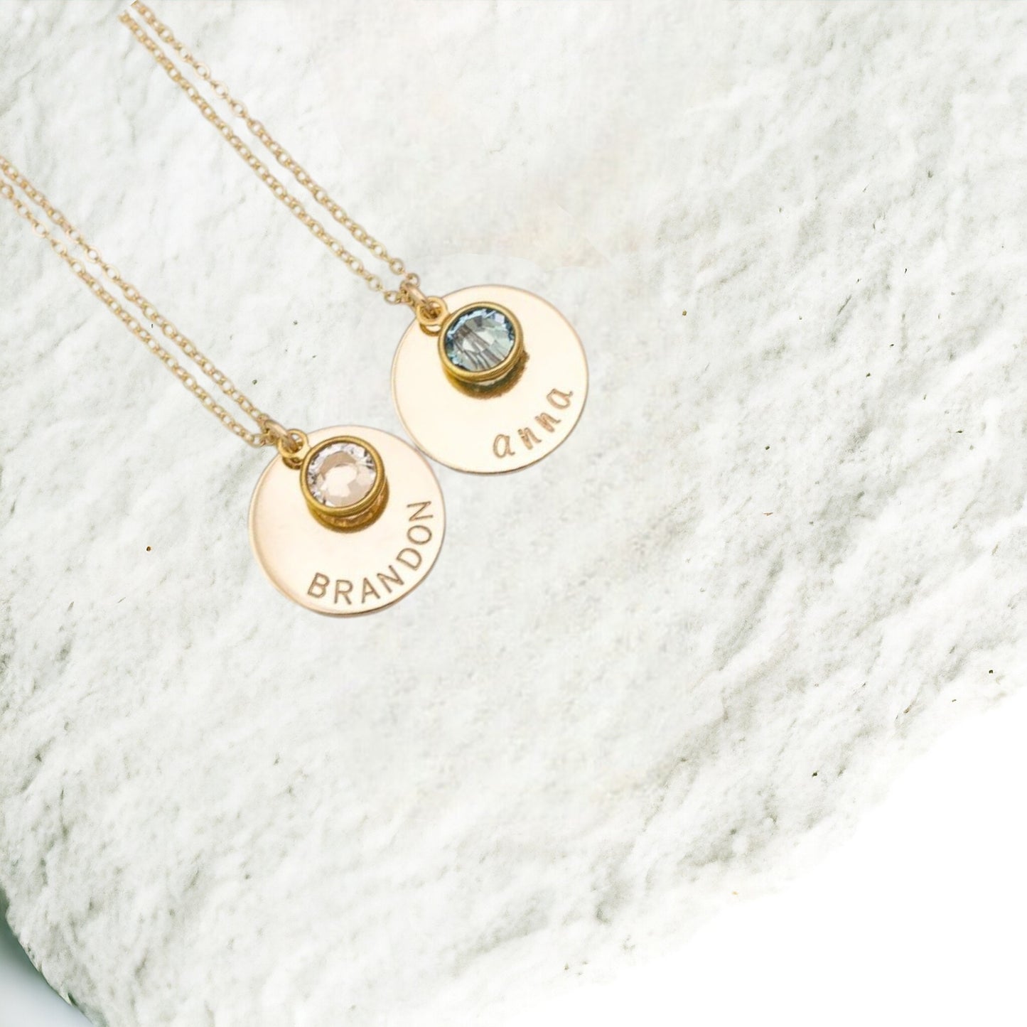 Custom Name Necklace with Birthstone, 5/8" Disc
