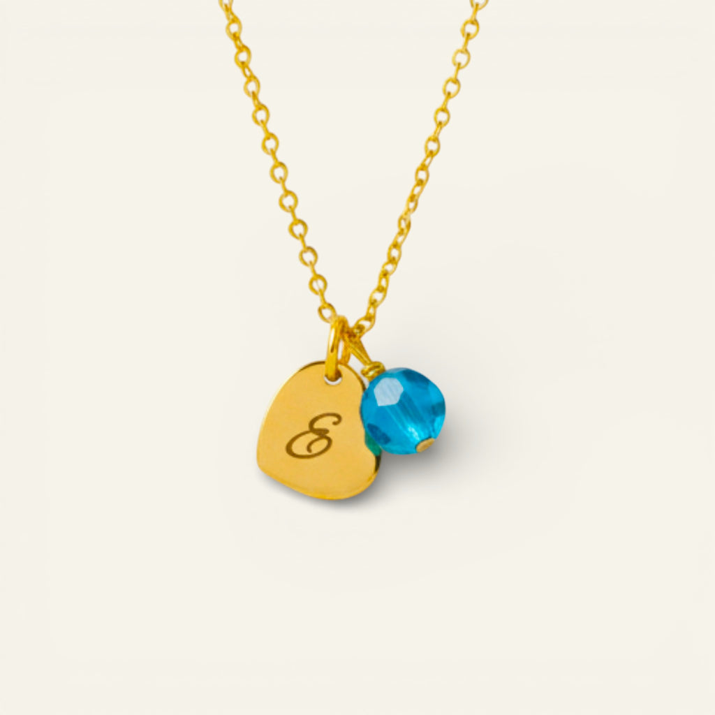 Initial Heart and Birthstone  Necklace