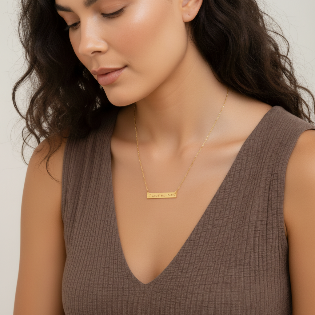 Personalized Actual Handwritten Rectangle Bar Necklace, 1.5" Bar