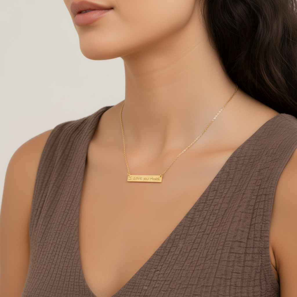 Personalized Actual Handwritten Rectangle Bar Necklace, 1.5" Bar