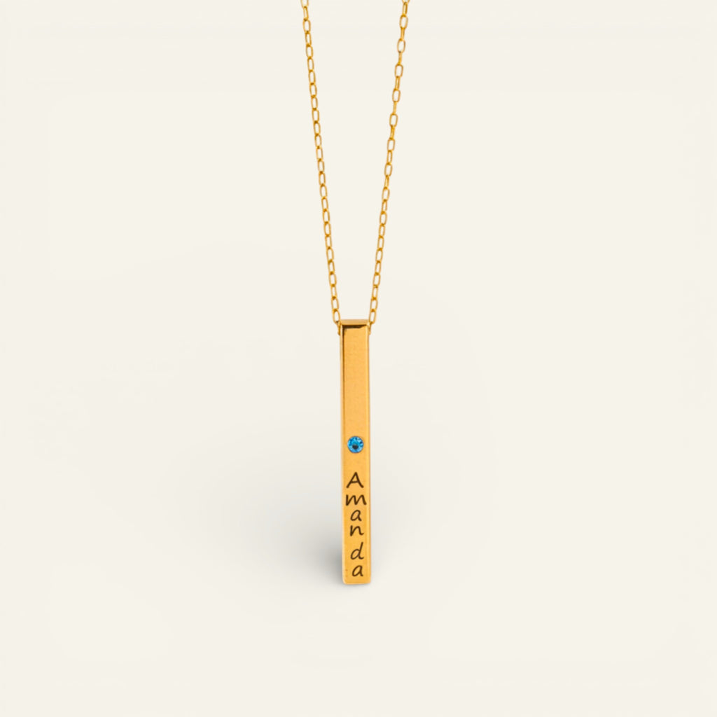 Personalized Four Sided Name Bar Necklace with Birthstone