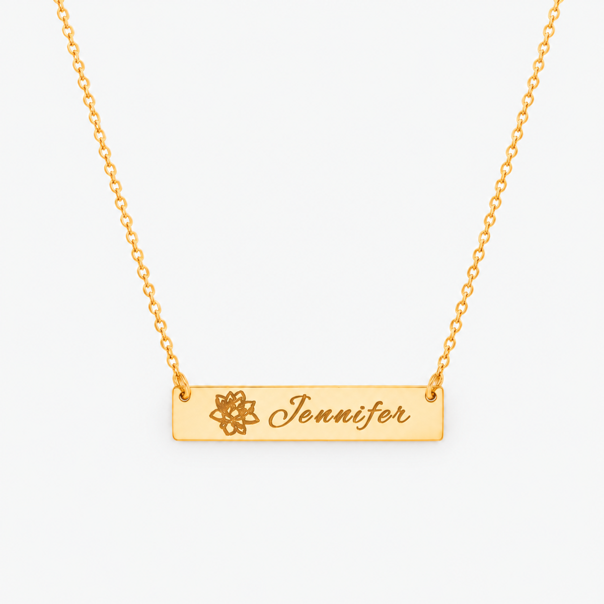 Personalized Name Bar Necklace – Birth Flower