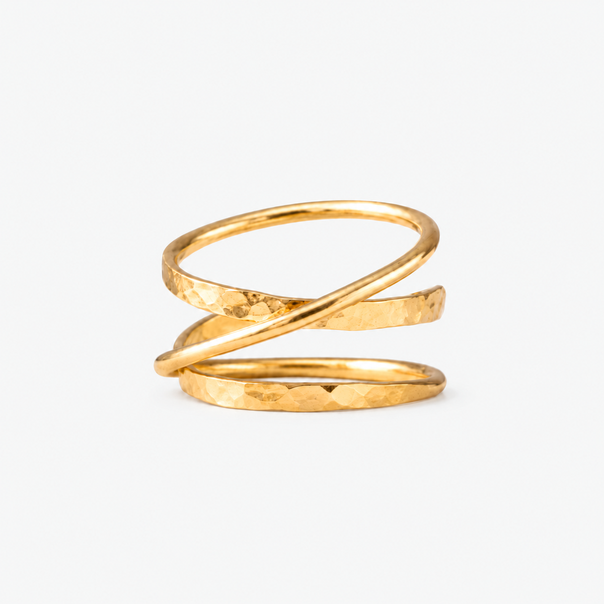 Hammered Triple Wrap Crossover Minimalist Ring