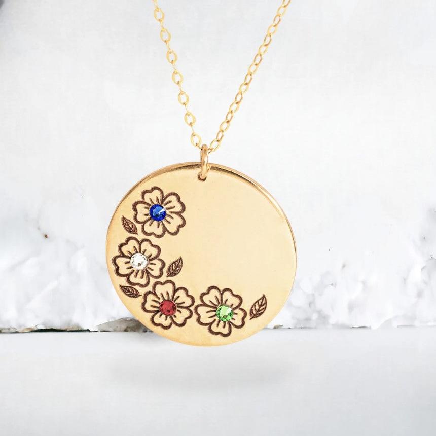 Birth Flower Necklace, 1" Disc Pendant