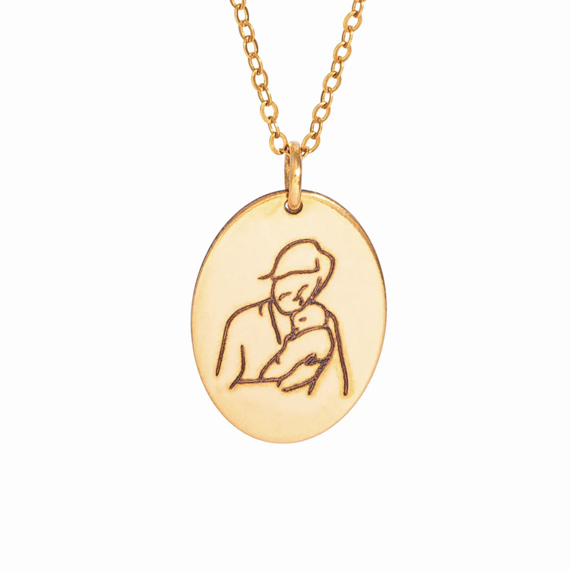 Mother and Grandmother Oval Disc Pendant Sketch Necklace
