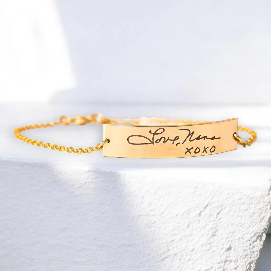 Personalized Actual Handwriting Wide Bar Bracelet, 1.5-inch Bar