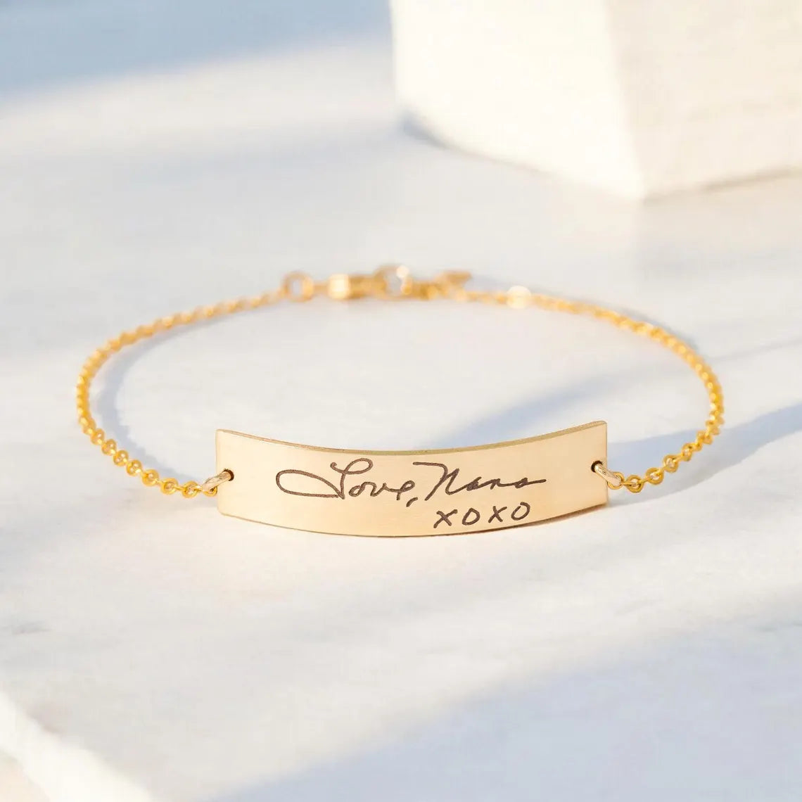 Personalized Actual Handwriting Wide Bar Bracelet, 1.5-inch Bar
