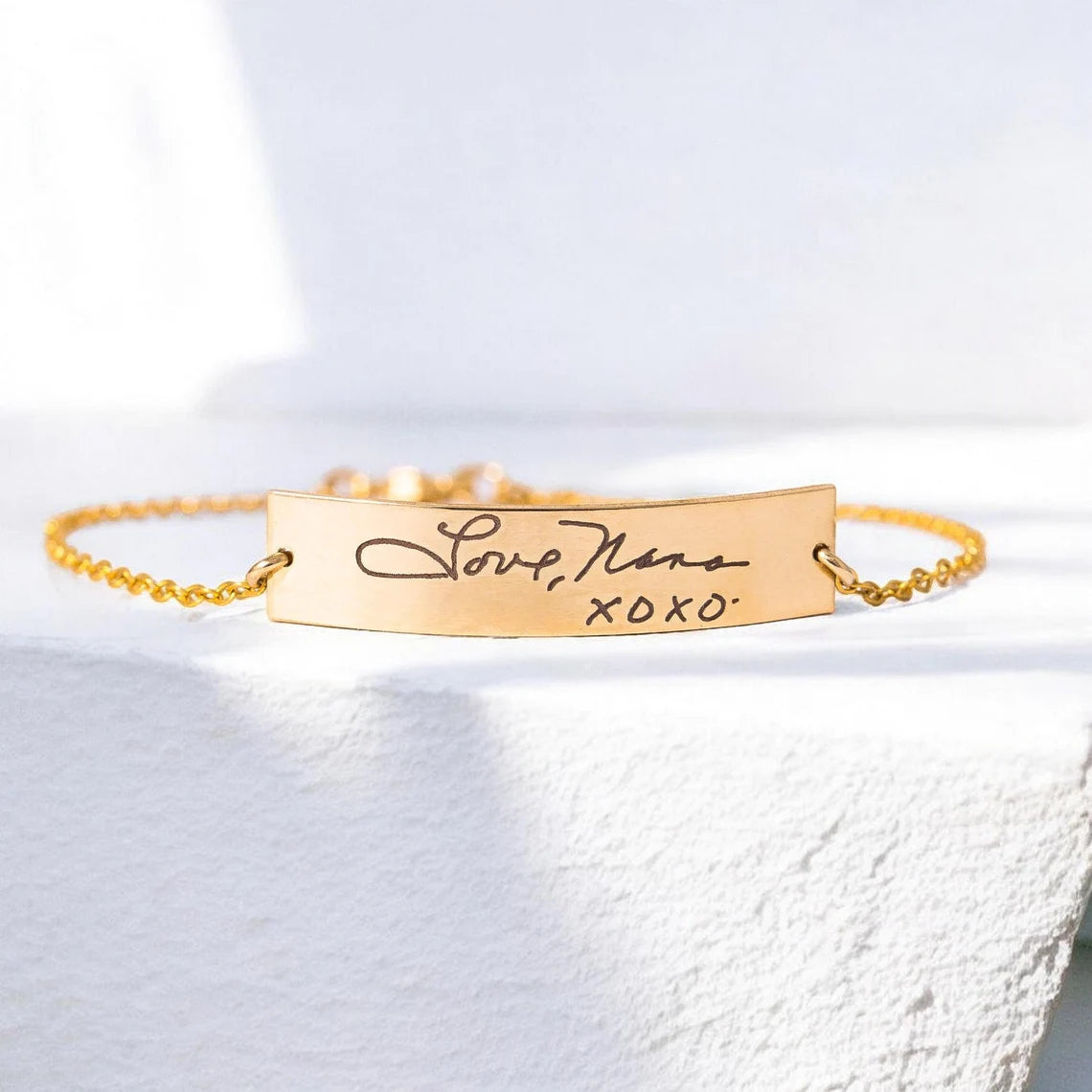 Personalized Actual Handwriting Wide Bar Bracelet, 1.5-inch Bar