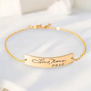 Personalized Actual Handwriting Wide Bar Bracelet, 1.5-inch Bar