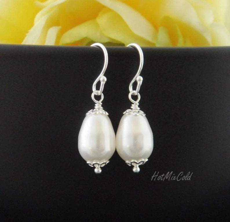 White Teardrop Pearl Earrings