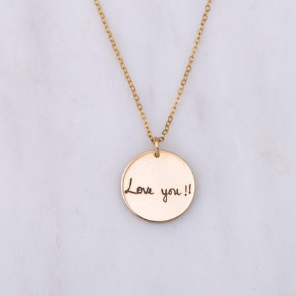 Actual Handwriting Circle Necklace, 1-inch Disc