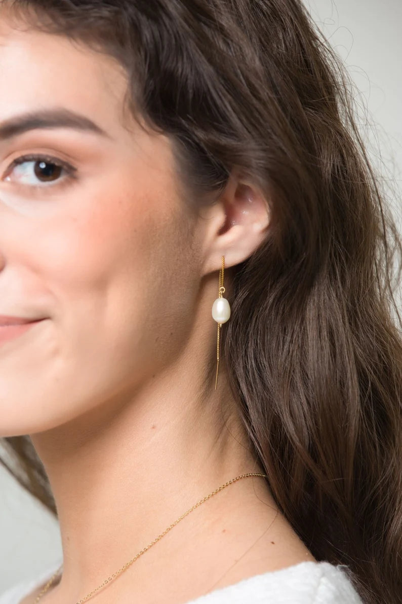 Teardrop Pearl Threader Earrings