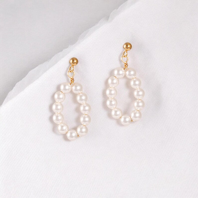 White Pearl Dangle Stud Earrings