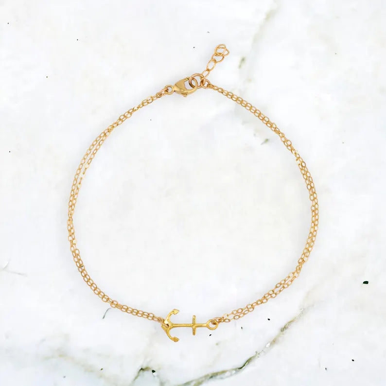 Small Anchor Bracelet with Double Chains