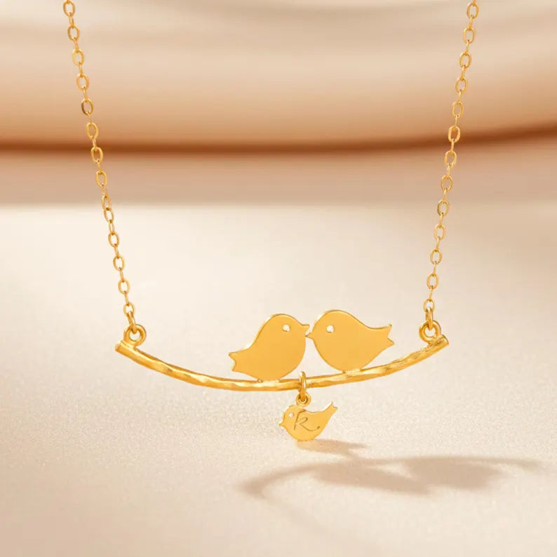 Family Bird Necklace – Parents and Baby Bird Charm