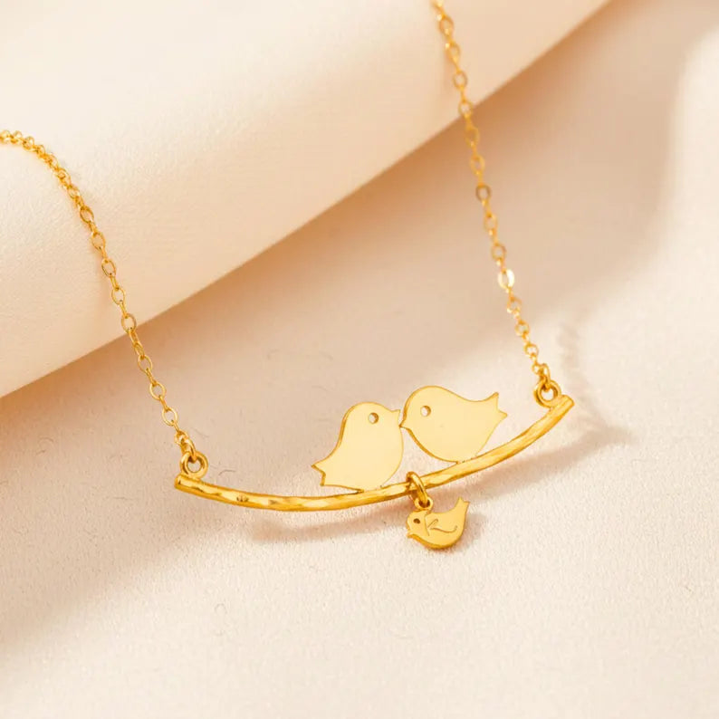 Family Bird Necklace – Parents and Baby Bird Charm