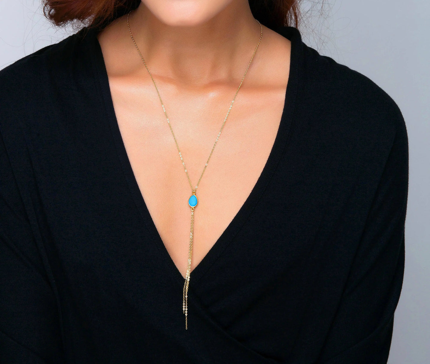 Gold Teardrop Birthstone Tassel Necklace