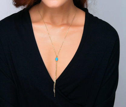 Gold Teardrop Birthstone Tassel Necklace