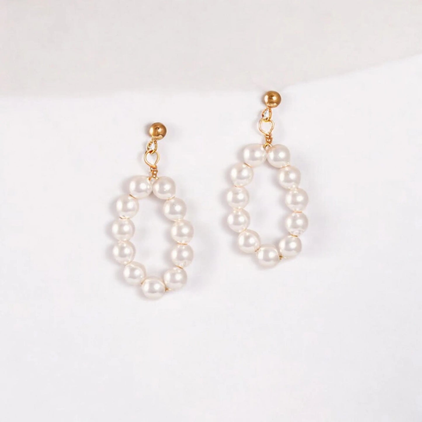 White Pearl Dangle Stud Earrings