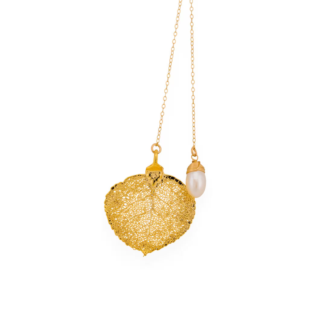 Real Leaf Birthstone Lariat Necklace