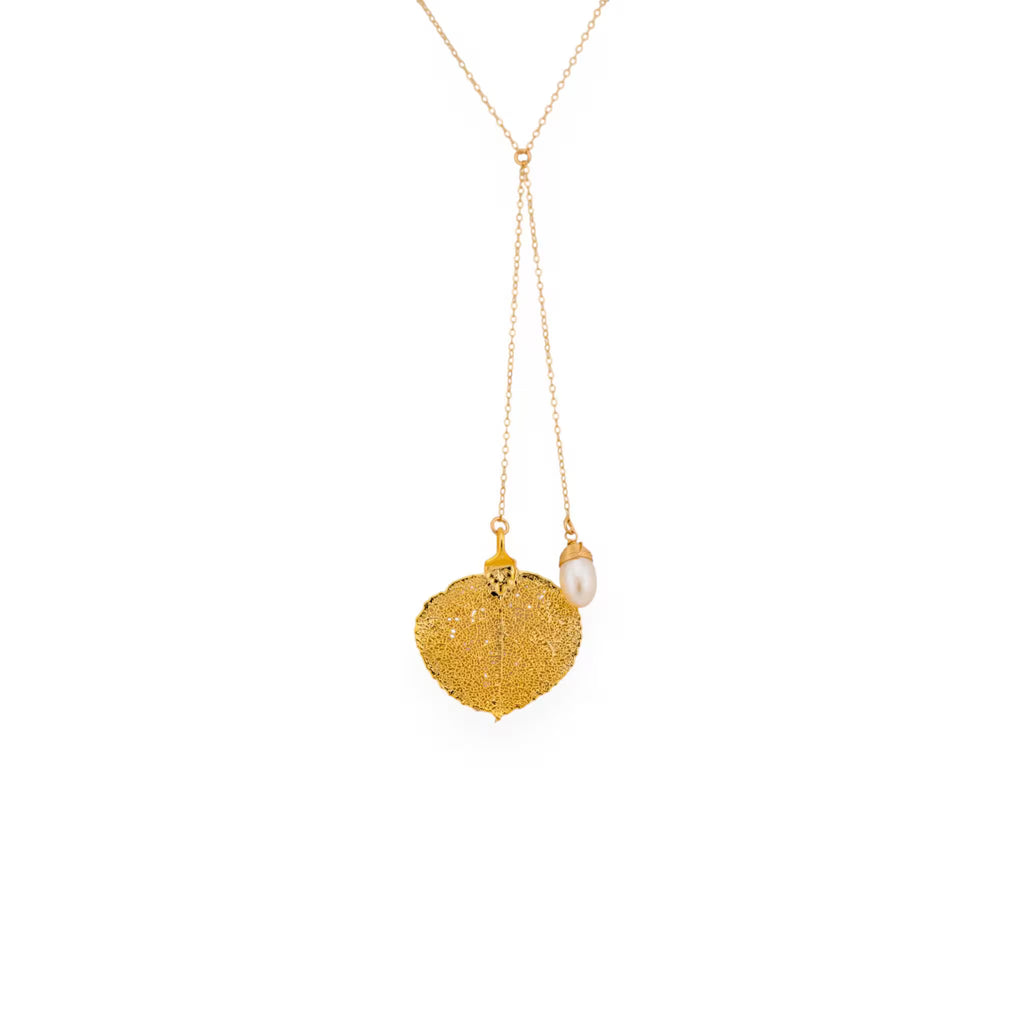 Real Leaf Birthstone Lariat Necklace