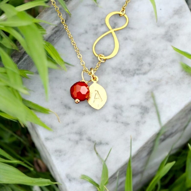 Infinity Birthstone Leaf Monogram Necklace