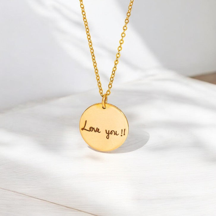 Actual Signature or Handwritten Disc Pendant Necklace, 5/8-inch