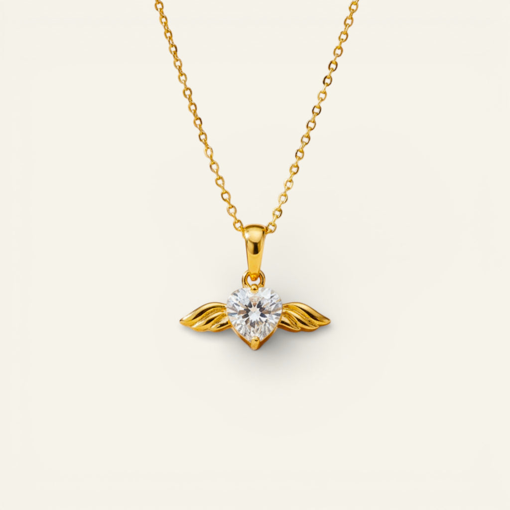 Heart and Angel Wings Cubic Zirconia Necklace