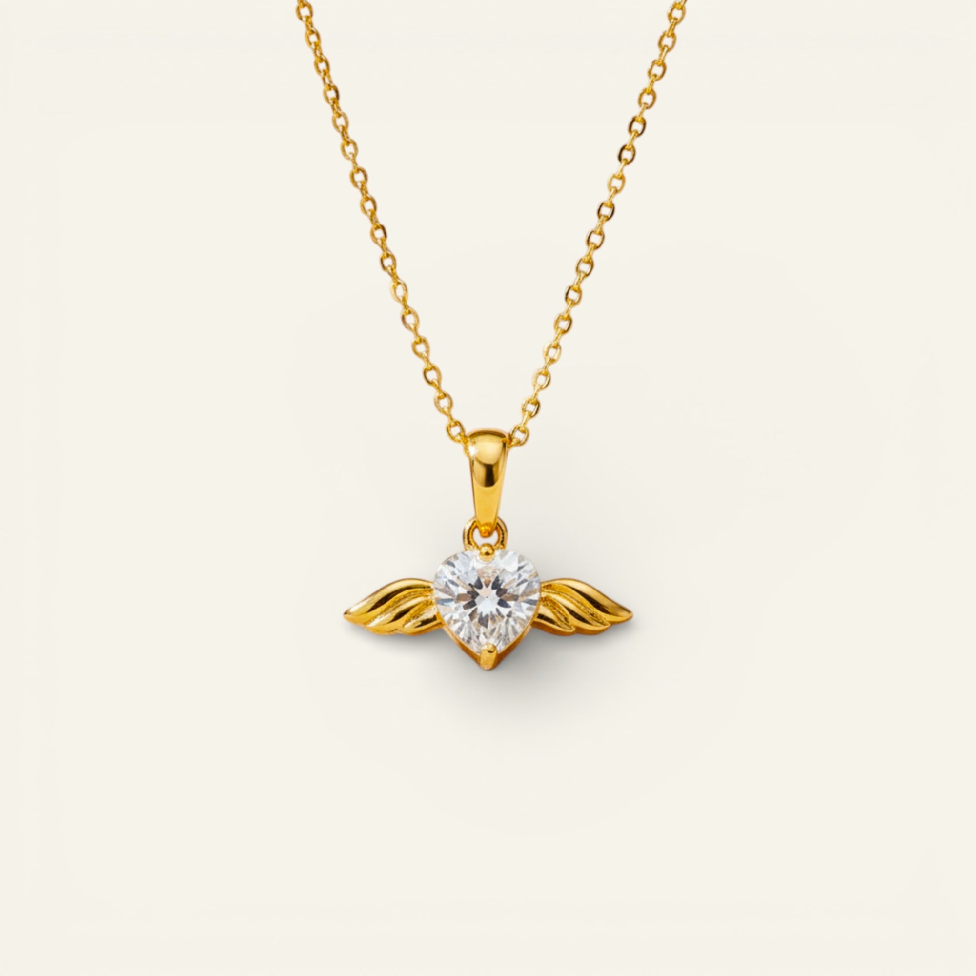 Heart and Angel Wings Cubic Zirconia Necklace