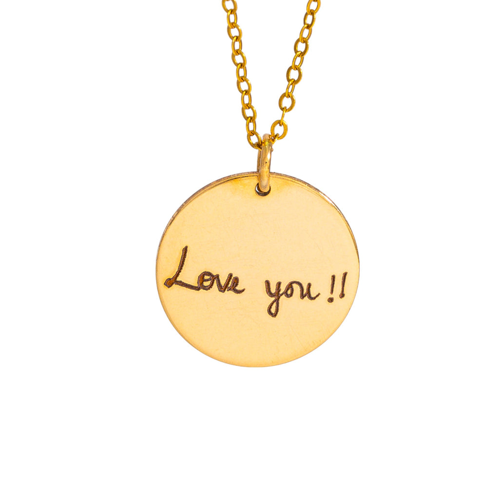 Actual Signature or Handwritten Disc Pendant Necklace, 5/8-inch