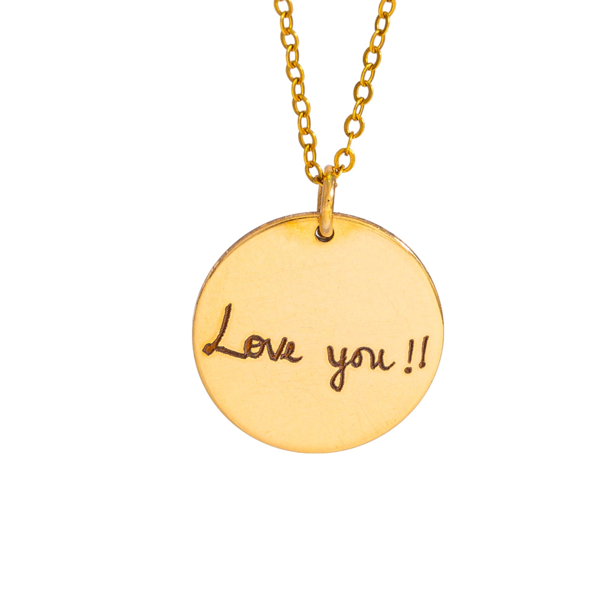 Actual Signature or Handwritten Disc Pendant Necklace, 5/8-inch