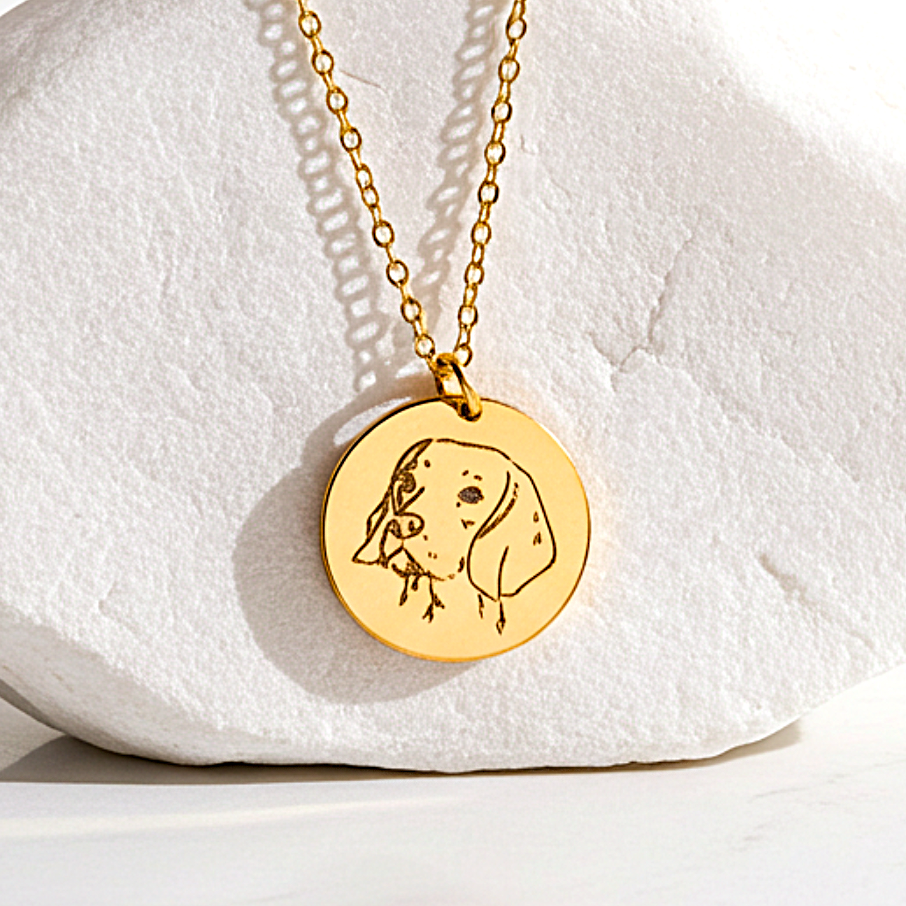 Personalized Dog Face Outline Pendant Necklace, 5/8" Disc