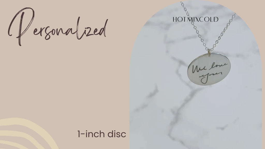Actual Signature or Handwritten Disc Pendant Necklace, 5/8-inch