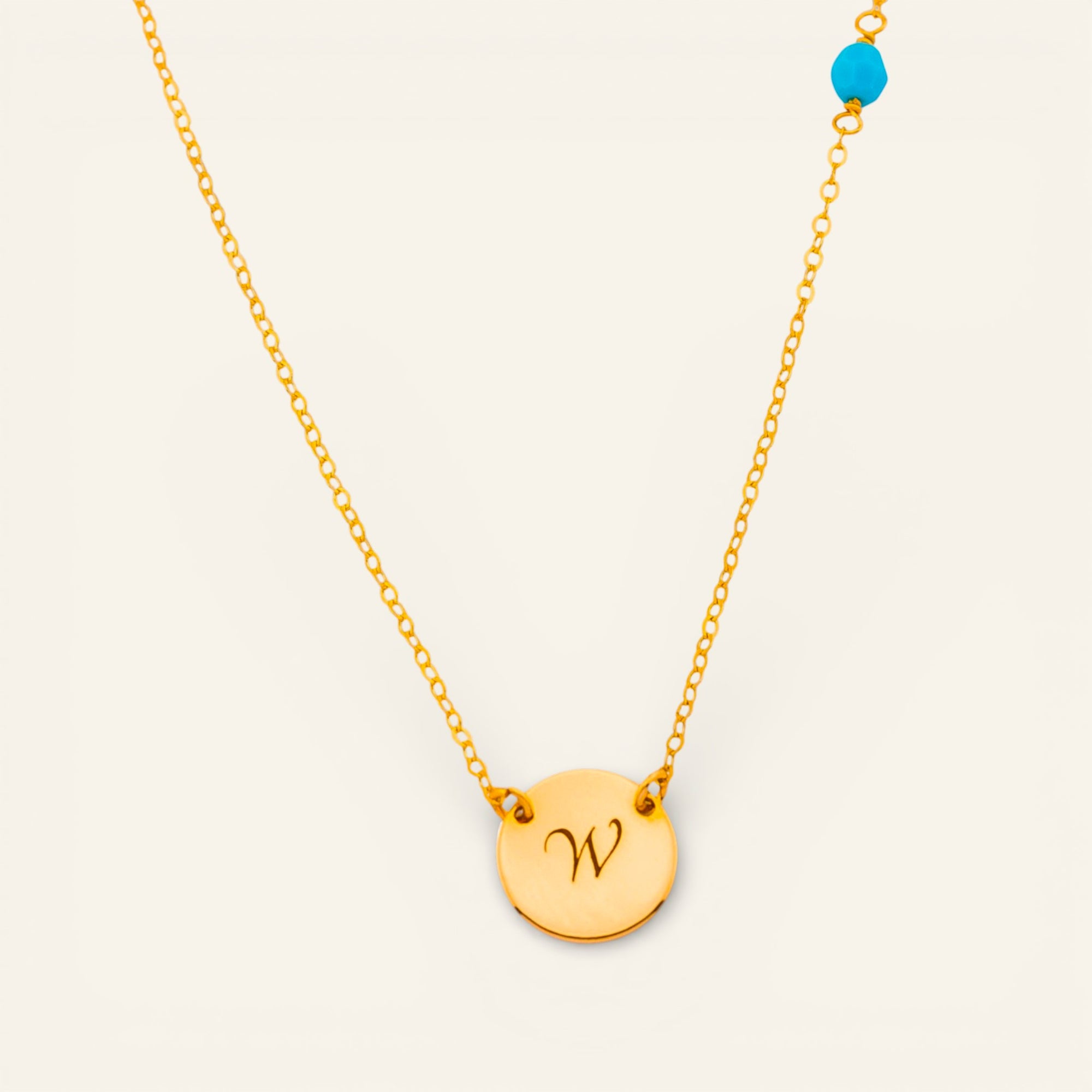 Custom Initial Disc and Gemstone Necklace, 7/16-inch