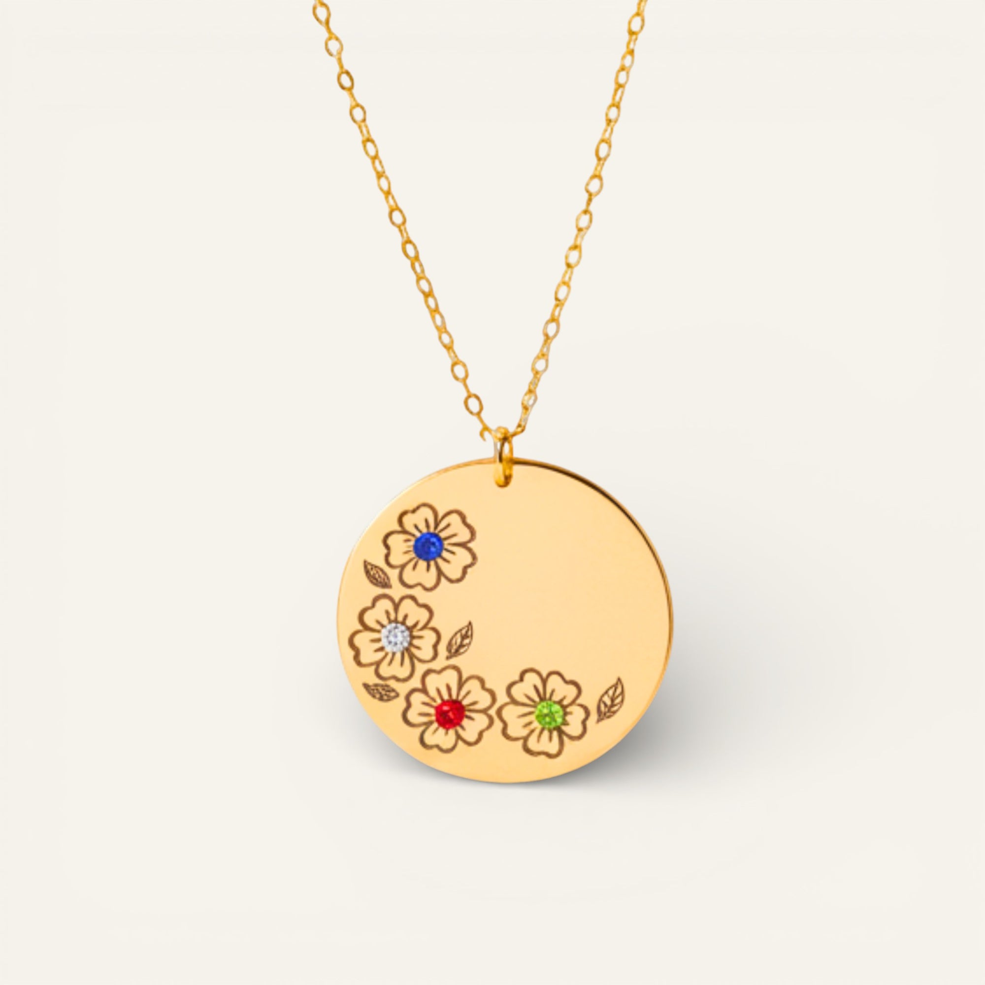 Birth Flower Circle Disc Pendant Necklace, 1-inch Disc