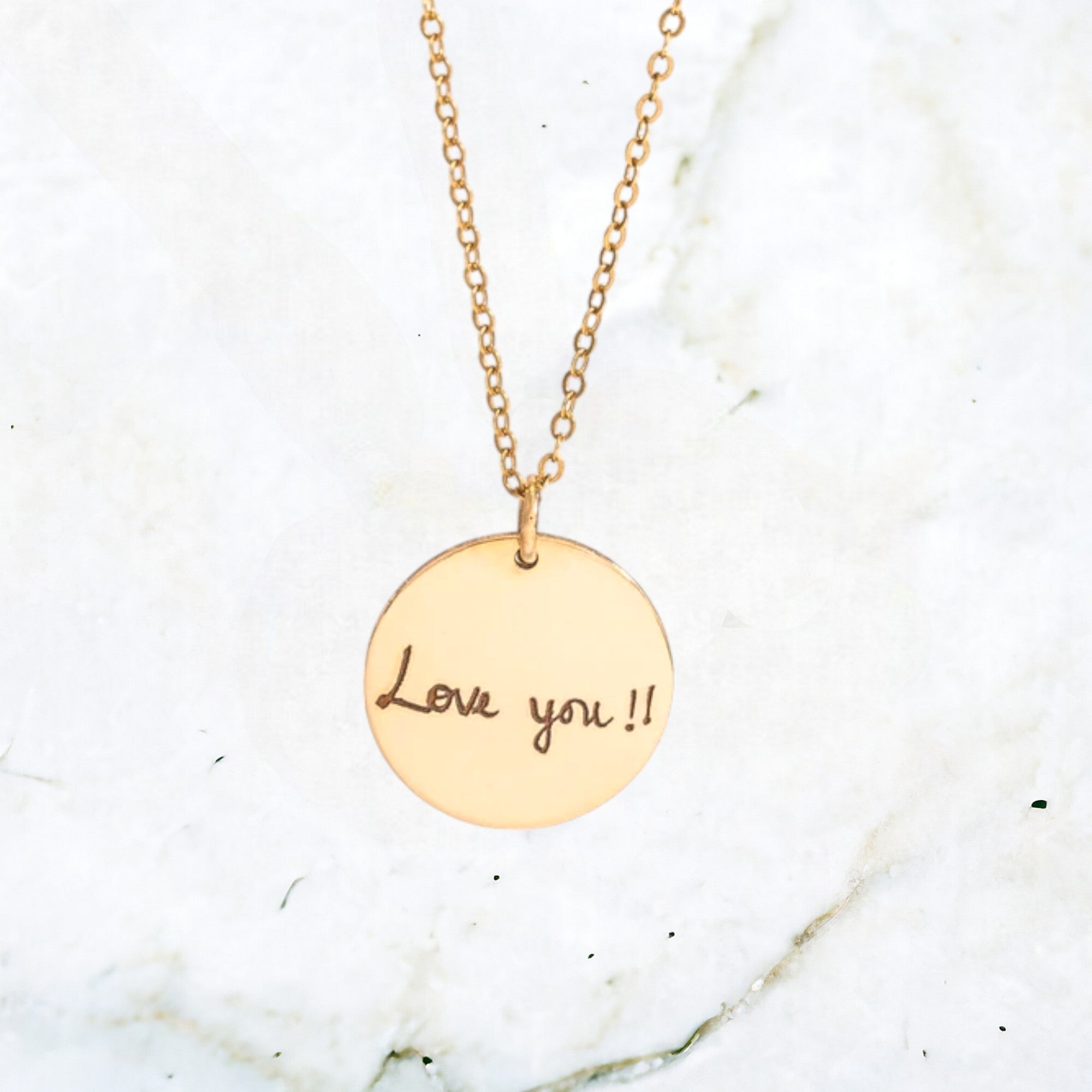 Personalized Actual Handwriting Circle Pendant Necklace, 1-inch Disc