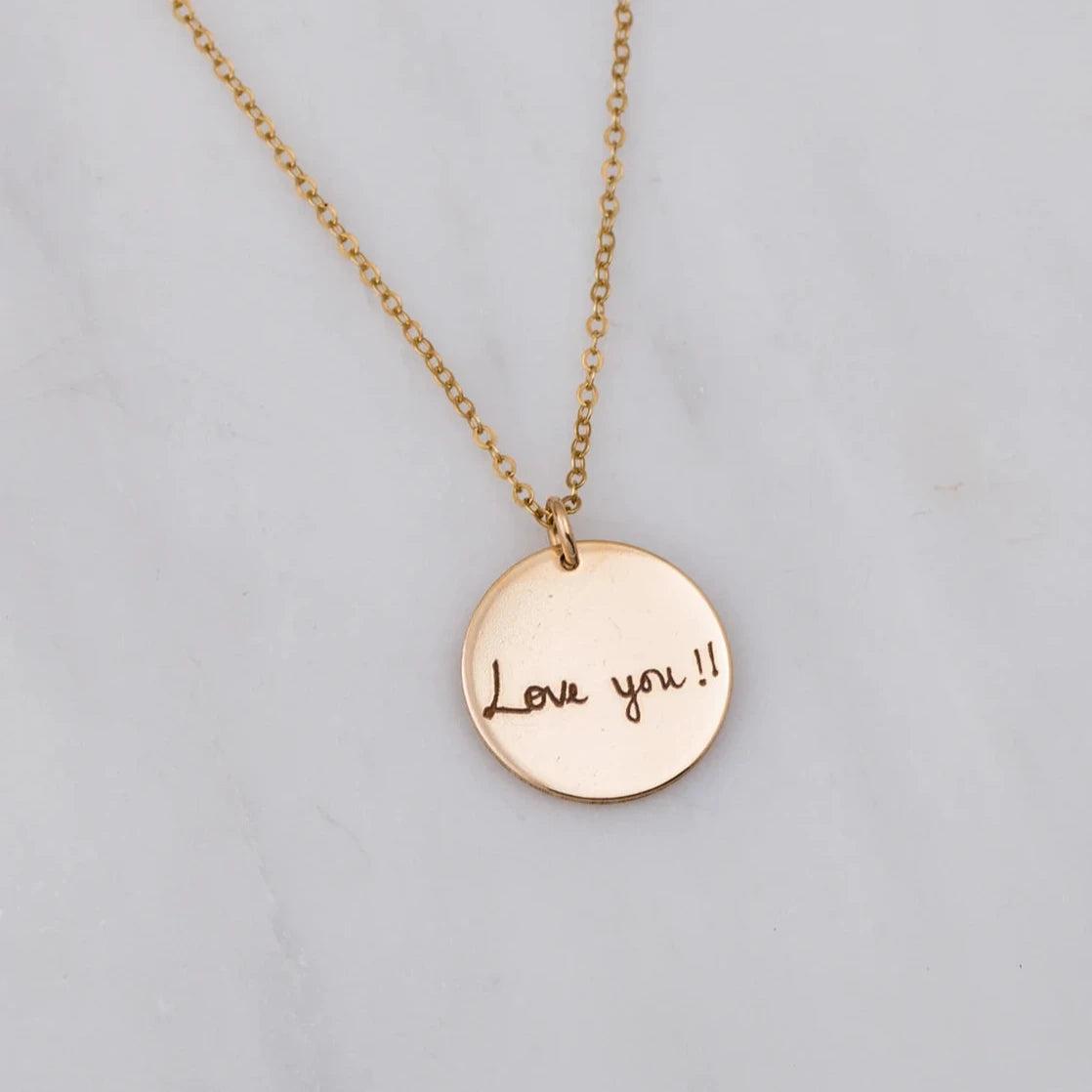 Actual Handwriting Circle Necklace, 1-inch Disc