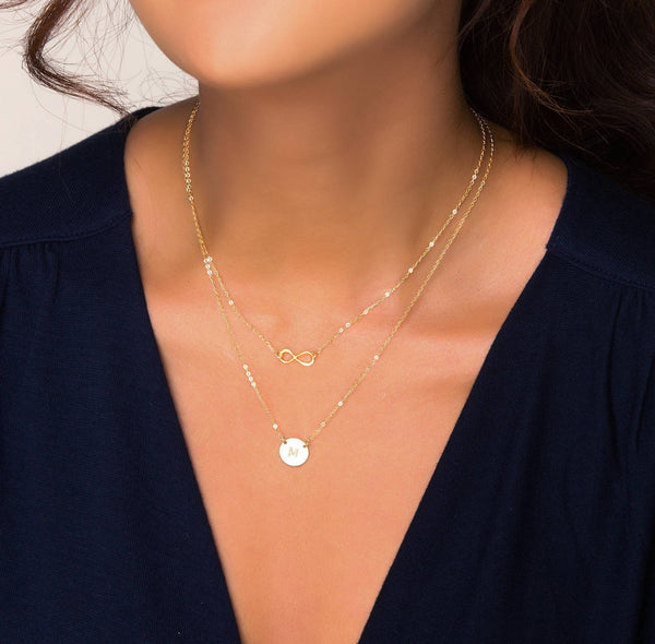 Gold Filled Double Layer Mini Infinity and Disc Necklace