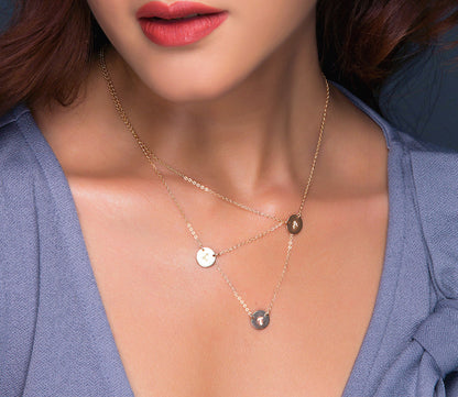 Small Circle 3 Strands Layered Necklace, 3/8" Discs