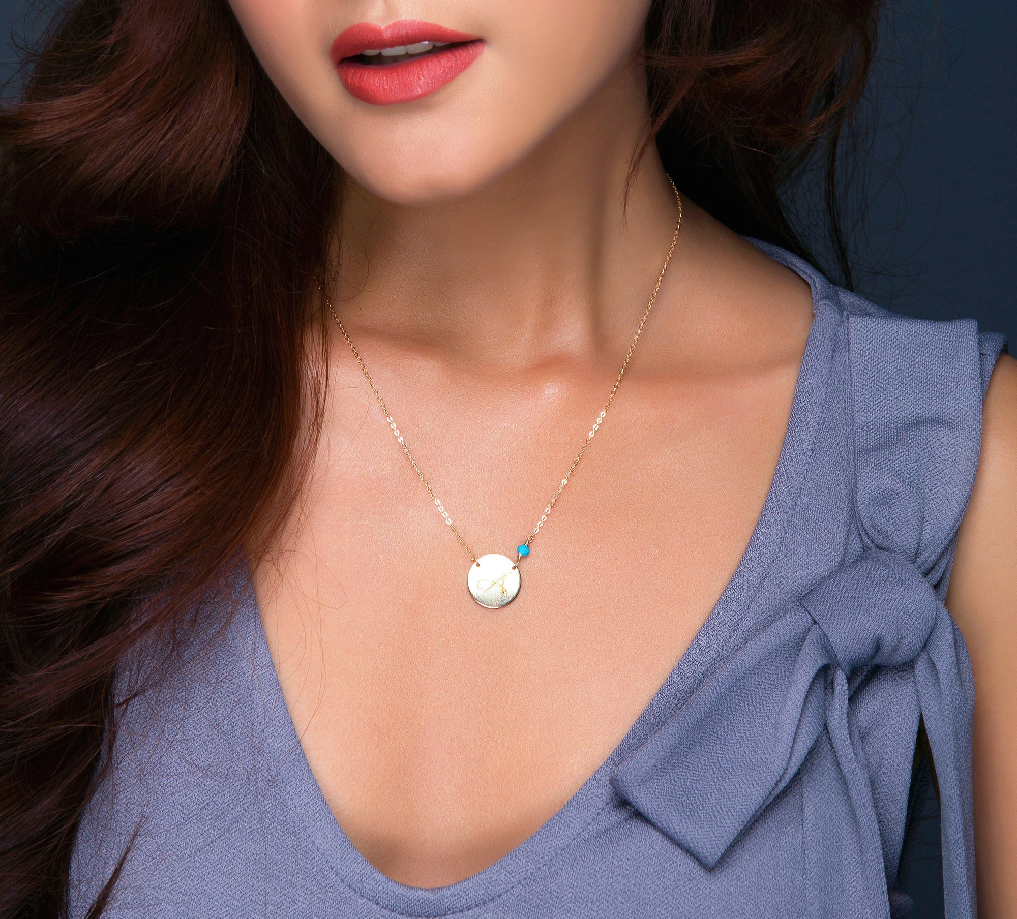 Personalized Large Initial Circle and Birthstone Necklace, 5/8" Disc